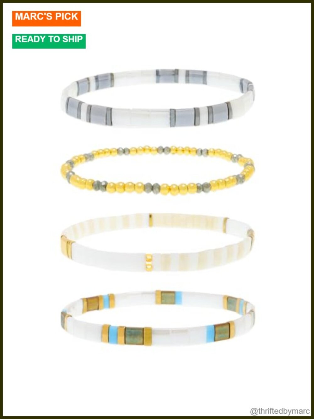 Gold Beaded Stretch Bracelet Stack Set Boho Handmade Gift for Women